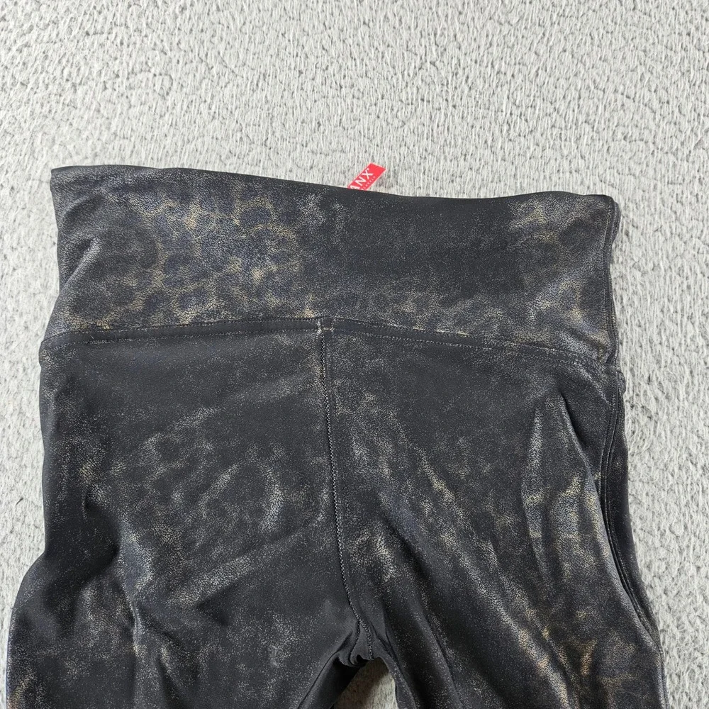 SPANX Leggings Womens Medium Faux Leather Leopard Print Stretch Gym Training‎